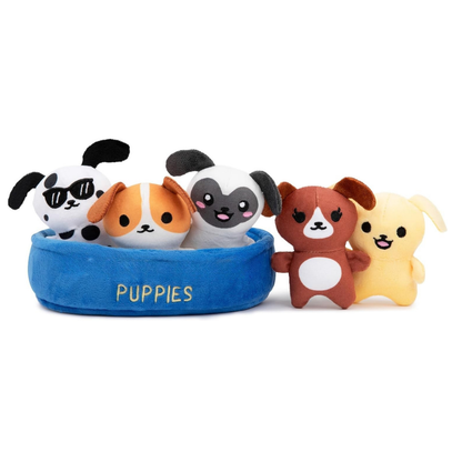 Plush Toy Basket Set with 5 Soft Stuffed Characters for Kids