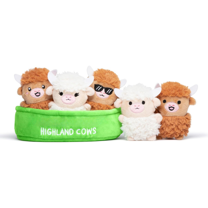 Plush Toy Basket Set with 5 Soft Stuffed Characters for Kids