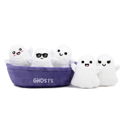 Plush Toy Basket Set with 5 Soft Stuffed Characters for Kids